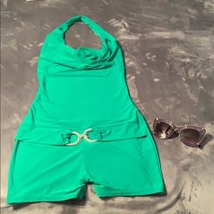 Fabulous Kelly Green Romper With Rope Buckle